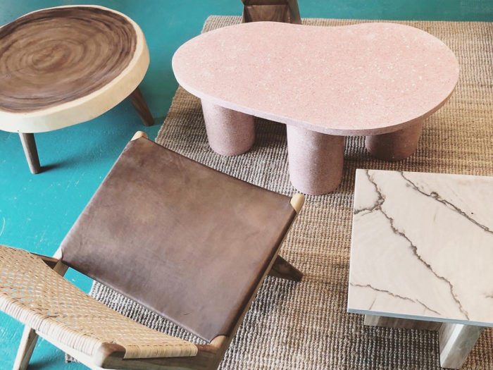 Terrazzo bord, sofabord, sidebord, kidney shape, rosa terrasso, marmor