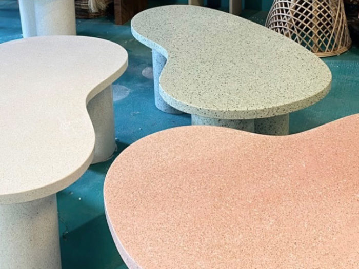 Terrazzo bord, sofabord, sidebord, kidney shape, rosa terrasso, marmor, Nina Sandbeck